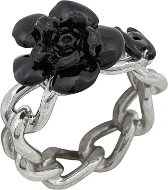 Chanel Silver Black Band Ring (Pre-Owned)