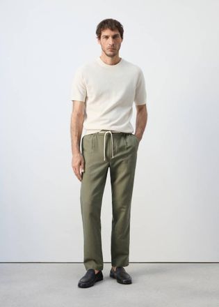 Mango Pantaloni slim-fit cropped cotone lino verde bosco - Uomo - 44 - MANGO MAN