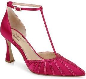 Badgley Mischka Faithlyn T-Strap Pointed Toe Pump in Passion Pink Satin at Nordstrom Rack, Size 8.5