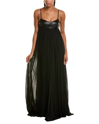 Michael Kors Trapunto Leather-Trim Silk-Blend Gown
