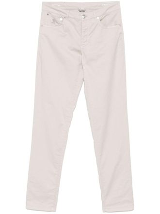 Brunello Cucinelli logo-embroidered trousers - men - Leather/Cotton/Elastane/Cotton - 48 - Neutrals