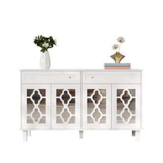 STILVORA Aparador Con 4 Puertas Con Espejo, 2 Cajones Y Estantes Ajustables, Estilo Moderno, En Mdf, 140&times;40&times;83 Cm, Blanco