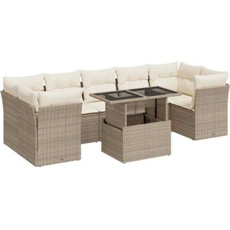 vidaXL Set De Sof&aacute;s De Jard&iacute;n Y Cojines 8 Piezas Rat&aacute;n Sint&eacute;tico Beige Vidaxl
