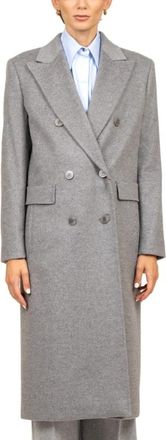 Max Mara Lichtgrijze wollen double-breasted jas - Dames - Mantel - Grijs - S - Wol - Jassen