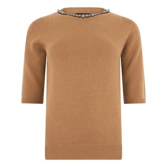 Fabiana Filippi Trui met ronde hals - Dames - Ronde hals truien - Beige - 2XS - Wol - Truien & Vesten