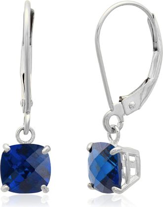 MAX + STONE Solid 10K White Gold Cushion Cut Dangle Gemstone Leverback Earrings