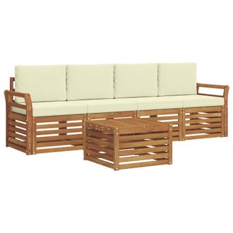 vidaXL Conjunto De Sof&aacute;s De Exterior Con Coj&iacute;n 5 Pcs Natural Y Crema Vidaxl
