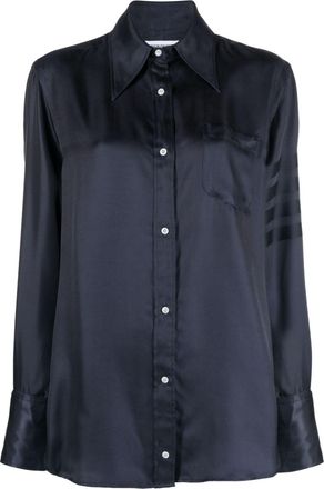 Thom Browne 4-bar stripe long-sleeved shirt - women - Silk/Viscose - 38 - Blue