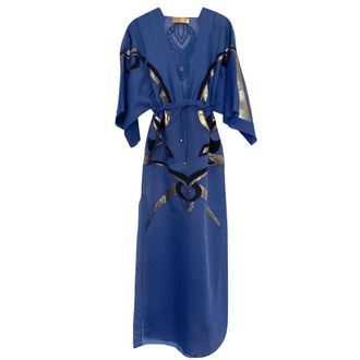 Emilio Pucci Blue Embroidered Silk Blend Kaftan Size S