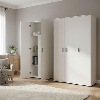 Dmora Armario Multiusos Grande Velate, Modular, 7 Estantes, 5 Puertas, 194x190h Cm Blanco