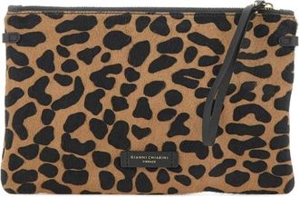 Gianni Chiarini Tassen, Dames, Bruin, ONE Size, Leer, Luipaardprint Clutch Tas Hermy Stijl