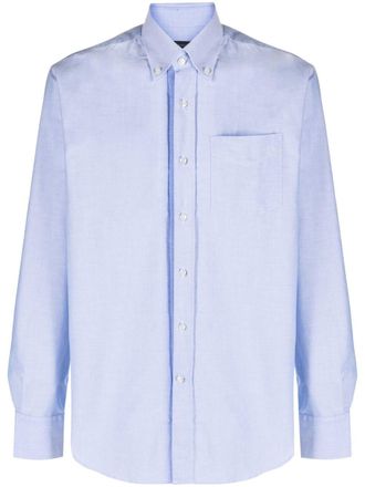 Deperlu spread-collar cotton shirt - men - Cotton - S - Blue