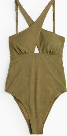 H&M Badeanzug mit wattierten Cups und High Leg - Green