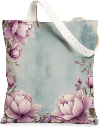 Generic Spring Magnolia Flower Canvas Tote Bag for Shopping 13x15, Farmhouse Country Floral Reusable Grocery Print Bag for Women, Retro Farm Beach Aesthetic P