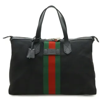 Gucci Black Green Red Color Nylon Canvas Leather Shoulder Bag Tote Bag (Pre-Owned)