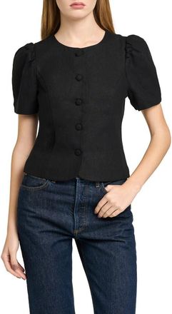 Wayf Blair Button Front Linen Blend Top in Black at Nordstrom, Size X-Small