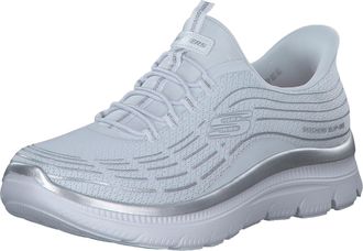 Skechers Womens Summits Plus Soft Luster Sneaker, White Mesh/Silver Trim, 6.5 UK