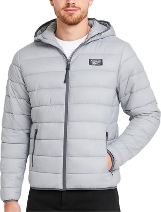 Reebok Mens Jacket - Lightweight Hooded Quilted Puffer Coat - Warm Insulated Winter Jacket for Men (S-4X), Size X-Large, Ice Grey