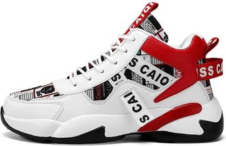 Generic Mens Lightweight High Top Basketball Shoes Breathable Durable Sports Running Boots Walking Shoes(Red,8.5 UK)