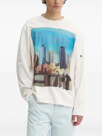 HUGO BOSS cityscape long-sleeved T-shirt - men - Cotton - S - White
