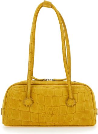 Marge Sherwood boston Yellow Shoulder Bag With Embossed Logo Lettering On The Front In Suede Woman
