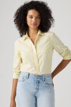 Levi's Carlile Classic Poplin Shirt - Mujer - L - Amarillo / Adora Stripe French Vanilla