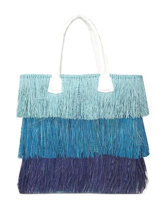 Sensi Studio fringed three-tone tote bag - women - Toquilla Straw - One Size - Blue