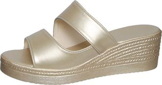 Generic Womens Wedge Platform Heels Sandals Open Toe Lightweight Casual Slip On Summer Roman Beach Slides Shoes (Gold,5.5)
