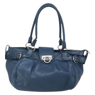 Ferragamo Gancini Handbag Leather Blue Leather Handbag (Pre-Owned)