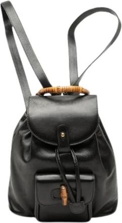 Gucci Pre-owned Bamboo Rugzak - Dames - Vintage Rugzakken - Zwart - ONE Size - Leer - Vintage