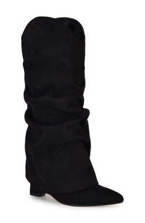 Nine West Amazin Foldover Shaft Pointed Toe Wedge Boot in Black at Nordstrom Rack, Size 6.5