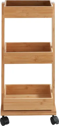 WENKO Carrello Da Bagno Con Ruote Tortona, Scaffale In Bamb&ugrave; Da Bagno A Terra, 3 Ripiani Per Riporre, Bamb&ugrave;, 18x71,5x31 Cm, Marrone - Wenko