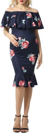 Kimi + Kai Shyna Off the Shoulder Maternity Dress in Navy at Nordstrom, Size Medium