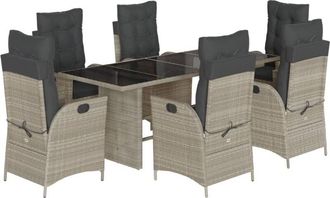 vidaXL Set Comedor Jard&iacute;n 7 Pzas Y Cojines Rat&aacute;n Sint&eacute;tico Gris Claro Vidaxl
