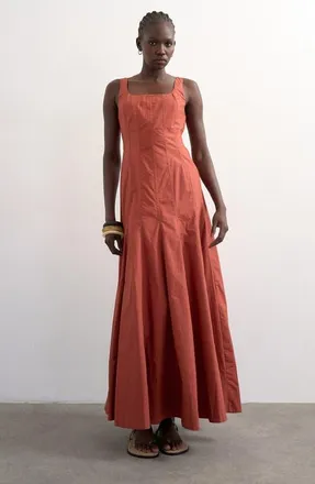 Topshop Drop Hem Cotton Maxi Sundress in Rust at Nordstrom, Size 14 Us