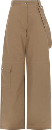 Msgm Neutrals High Waist Snap Flap Cotton Wide-Leg Pants