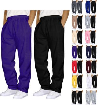 Generic Pack of 2 Mens Joggers Mens Jogging Sweatpants with Drawstring Solid Tracksuits Bottoms Straight Wide Leg Casual Trousers for Mens UK Gym Sports Activ
