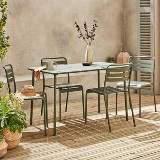 Sweeek 4-seater Rectangular Steel Garden Table Set With Chairs in Khaki