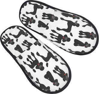 Generic Women Men Slippers Black Poodle In Action Seamless House Shoes Fluffy Indoor Shoes Plush Fleece Lined House Slippers For Travel Spa Outdoor L
