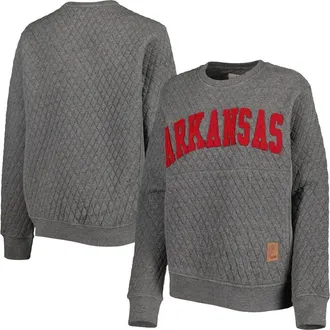 Pressbox Womens Pressbox Heather Charcoal Arkansas Razorbacks Moose Quilted Pullover Sweatshirt in Heather Gray at Nordstrom, Size Small