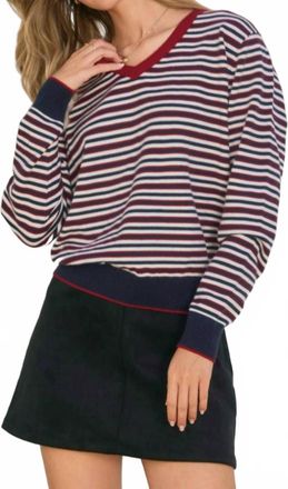 Dress Forum Nautical Stripe V Neck Sweater In Burgundy/navy