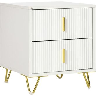 HOMCOM Homcom - mesita de noche con 2 cajones mesilla de noche mesita auxiliar con patas de metal para salón dormitorio carga 40 kg 40x40x47 cm blanco