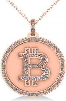 Allurez Small Diamond Bitcoin Pendant Necklace 14k Rose Gold (0.70ct)