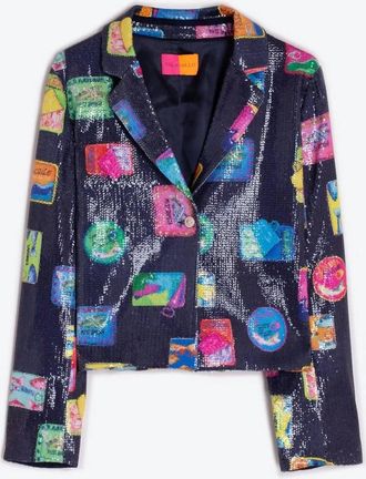 Vilagallo Womens Midnight Pop Print Shimmer Jacket In Sardine