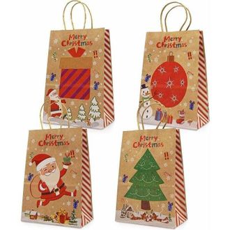 OEM Bolsas De Regalo Navide&ntilde;as Kraft, 24 Estilos Surtidos, Bolsas De Papel Navide&ntilde;as Con Asas, Bolsas De Regalo Navide&ntilde;as Con Estampados Navide&ntilde;os Para En