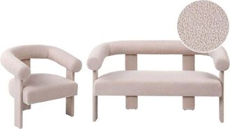 Beliani Sofa Set Light Beige Boucle Fully Upholstered 2 Seater Armchair Retro Design Living Room ILBRO