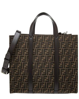 Fendi Fendi Ff Jacquard Leather-Trim Tote