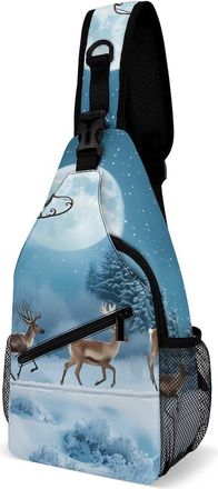 Generic Santa Flying Christmas Night Unisex Shoulder Bags Casual Crossbody Chest Bag Sling Backpack for Hiking Cycling Travel