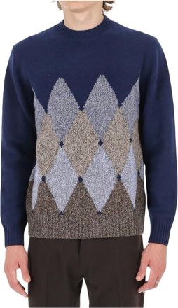 Ballantyne Diamond Moulin&eacute; Crewneck - Knitwear - Hombre - Azul - 2XL
