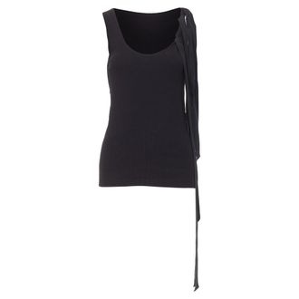 Dries Van Noten 2020 black ribbed cotton long ribbon shoulder tank top M